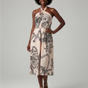 Wdirara Chic Black and Cream Floral Midi Dress